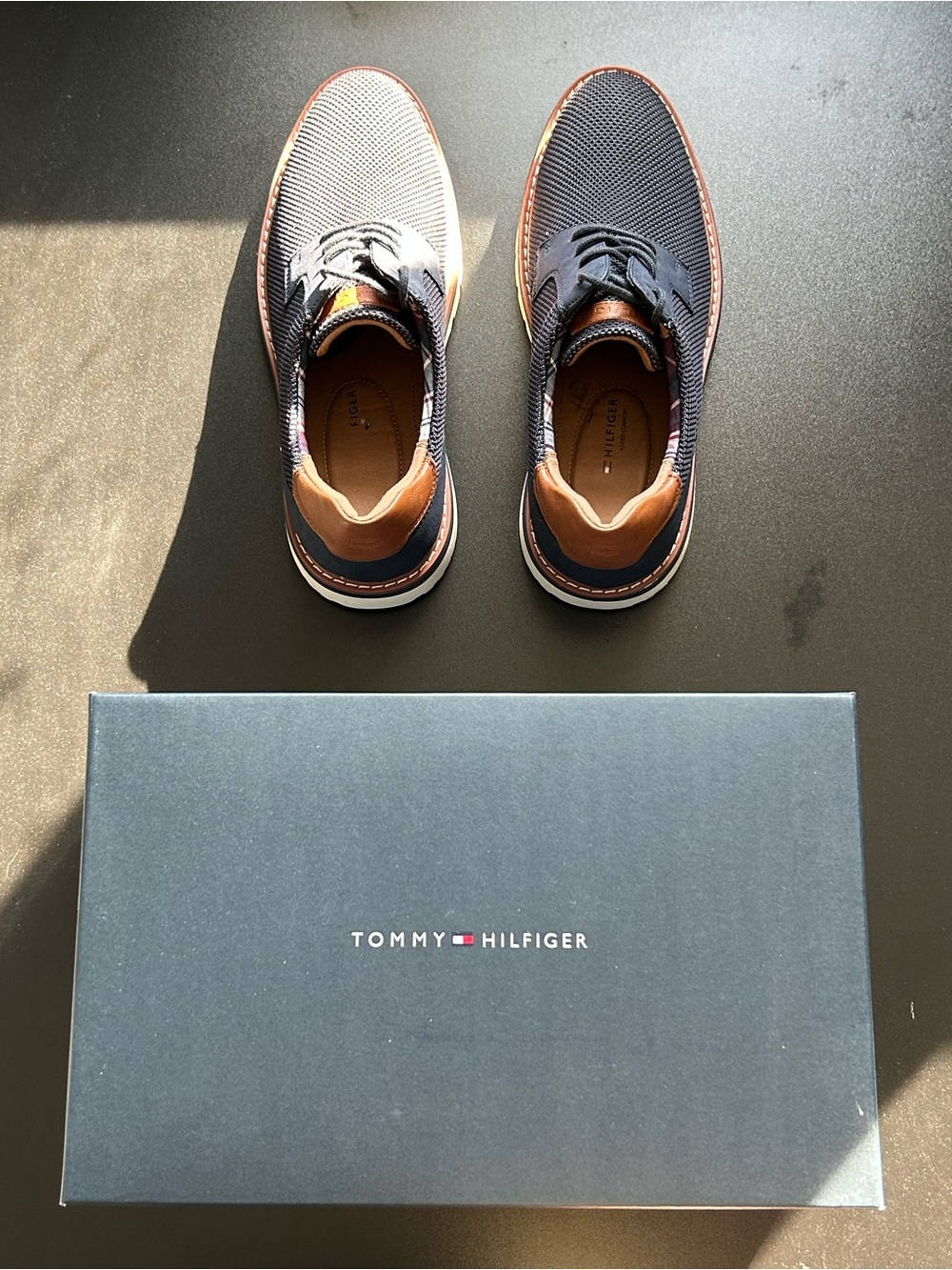 Tommy Hilfiger Men’s Navy and Brown Knit Oxfords